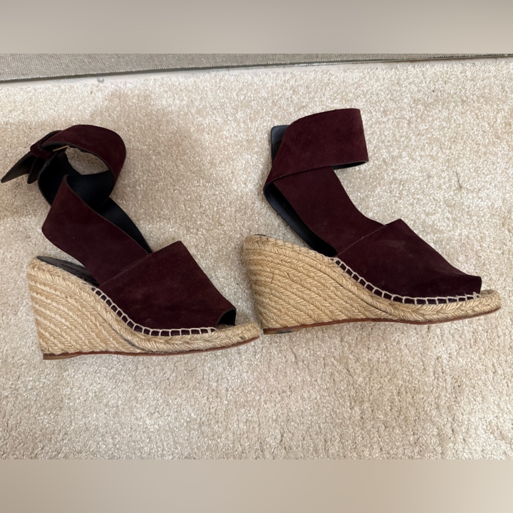 Celine 37 Elegant Burgundy Wedge Sandals